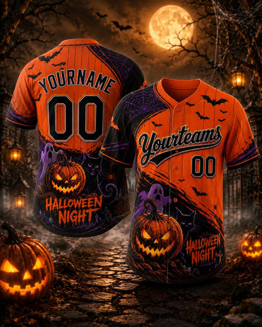 Personalized Pumpkin Cat Halloween  Baseball Jersey