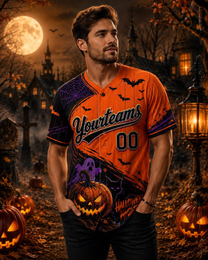 Personalized Pumpkin Cat Halloween  Baseball Jersey