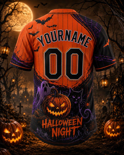 Personalized Pumpkin Cat Halloween  Baseball Jersey