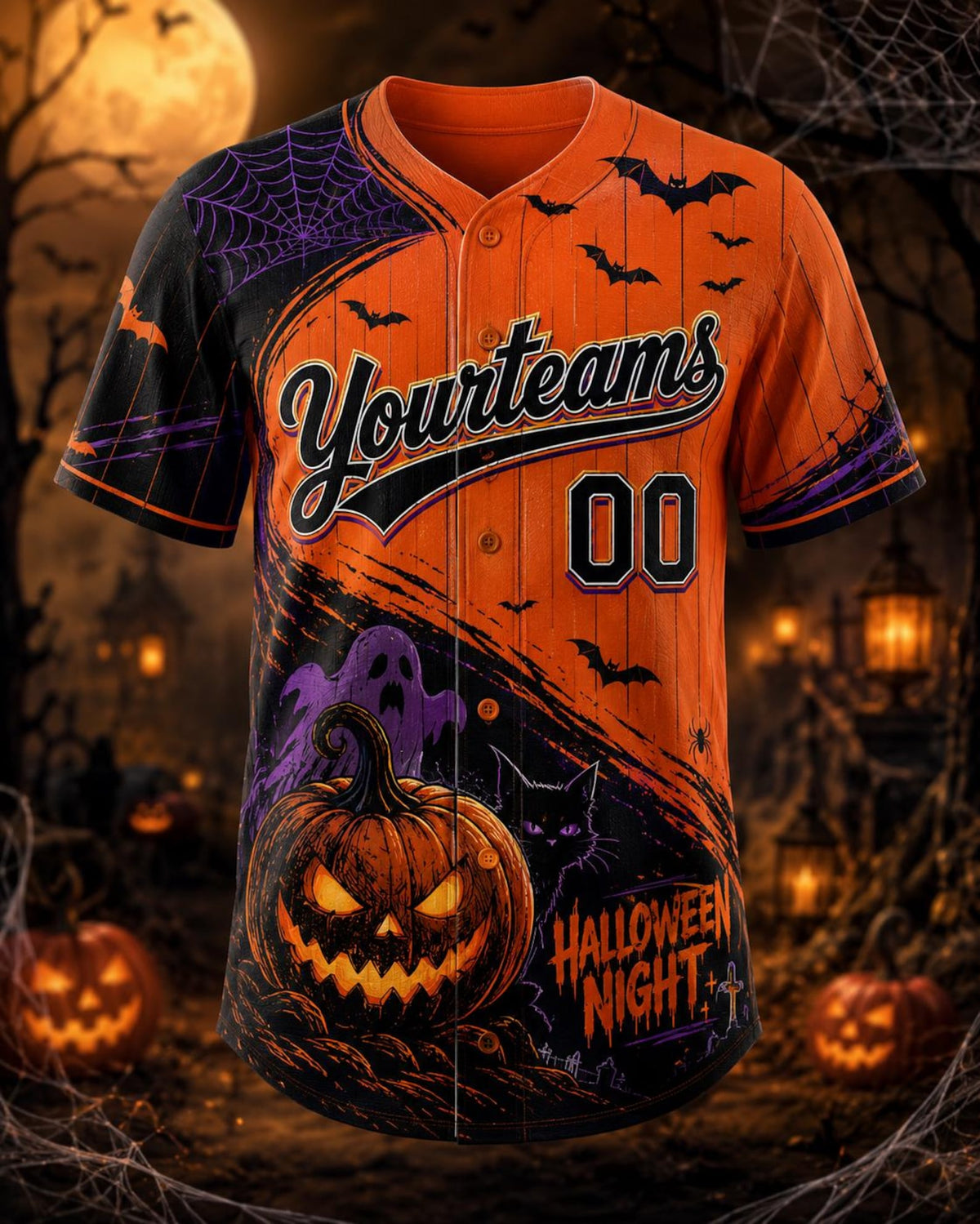 Personalized Pumpkin Cat Halloween  Baseball Jersey