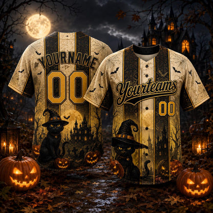 Personalized Black Cat Witch Halloween Baseball Jersey
