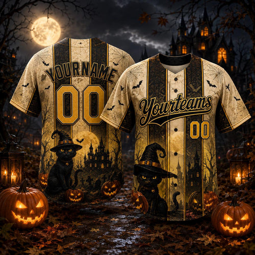 Personalized Black Cat Witch Halloween Baseball Jersey