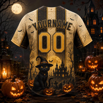 Personalized Black Cat Witch Halloween Baseball Jersey