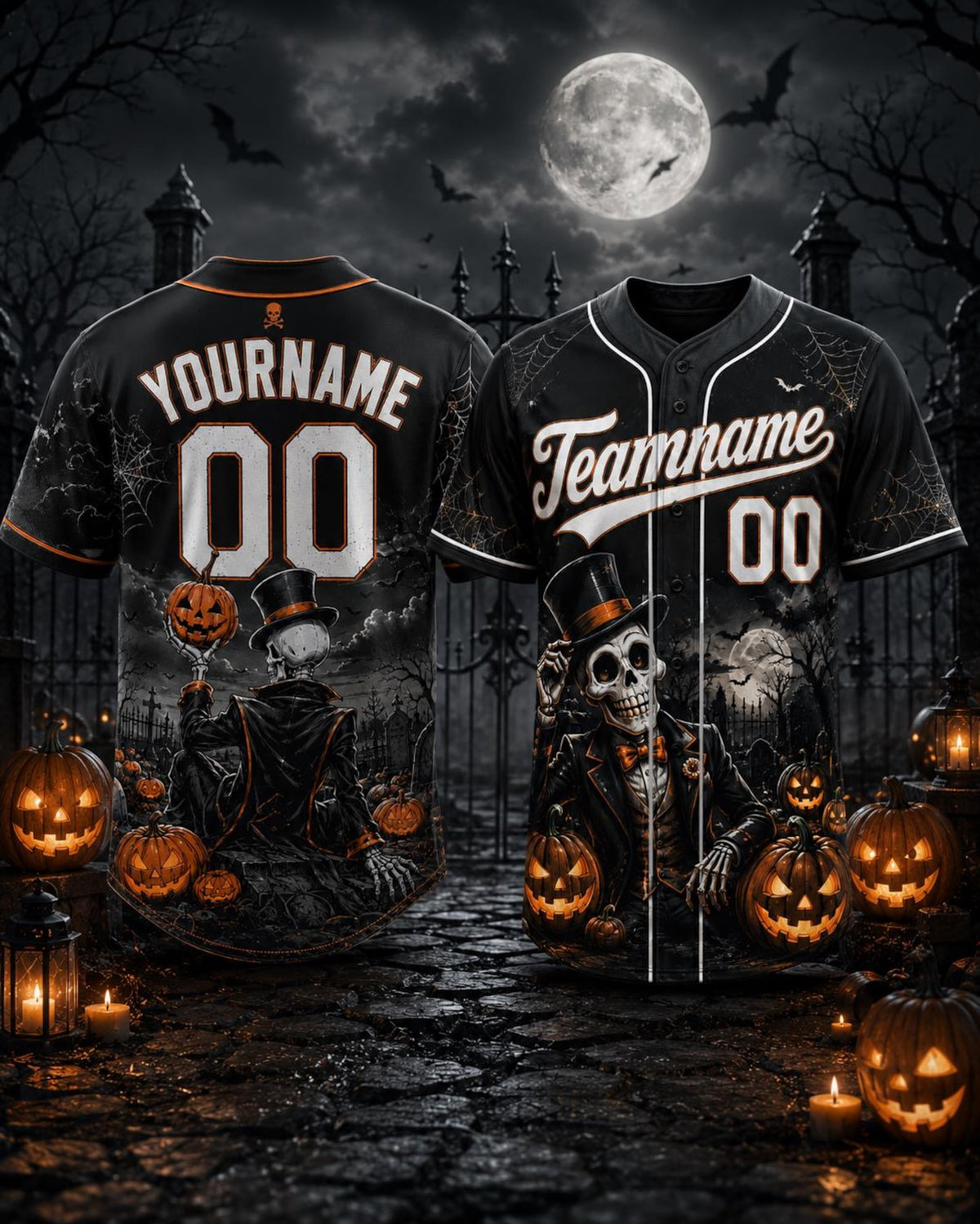 Personalized Skeleton Halloween Baseball Jersey