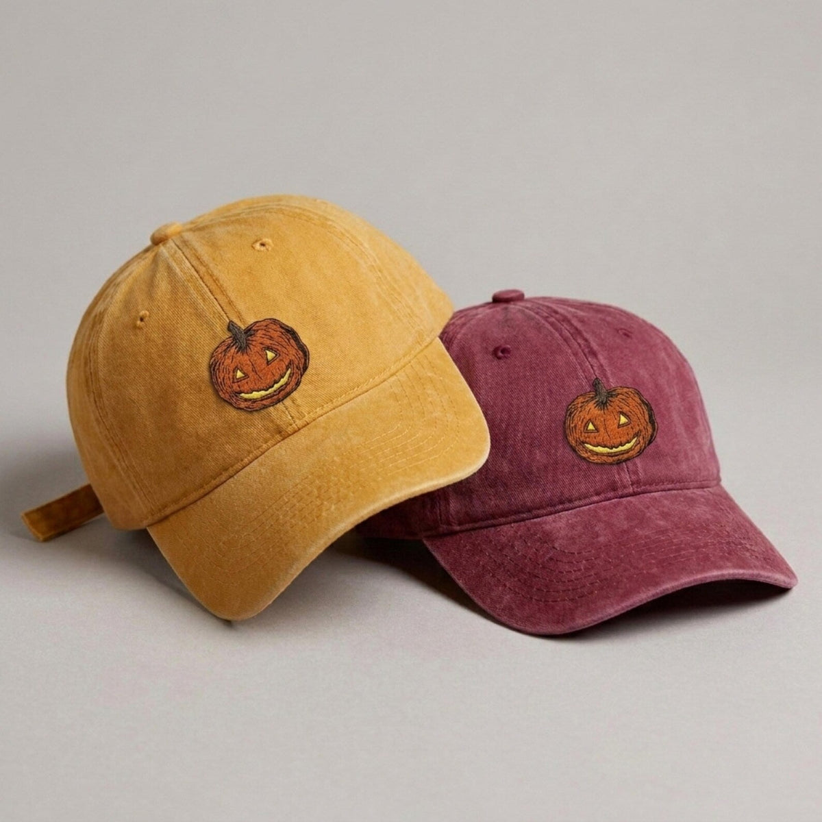Jack-O-Lantern Halloween Embroidered Washed Cap
