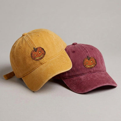 Jack-O-Lantern Halloween Embroidered Washed Cap