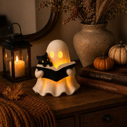 3D Printed Ghost Reading Book Figurine LED Tealight Decor