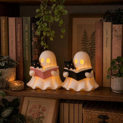 3D Printed Ghost Reading Book Figurine LED Tealight Decor