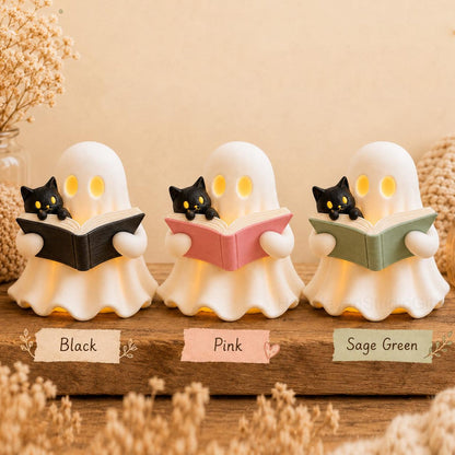 3D Printed Ghost Reading Book Figurine LED Tealight Decor