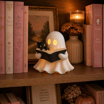 3D Printed Ghost Reading Book Figurine LED Tealight Decor
