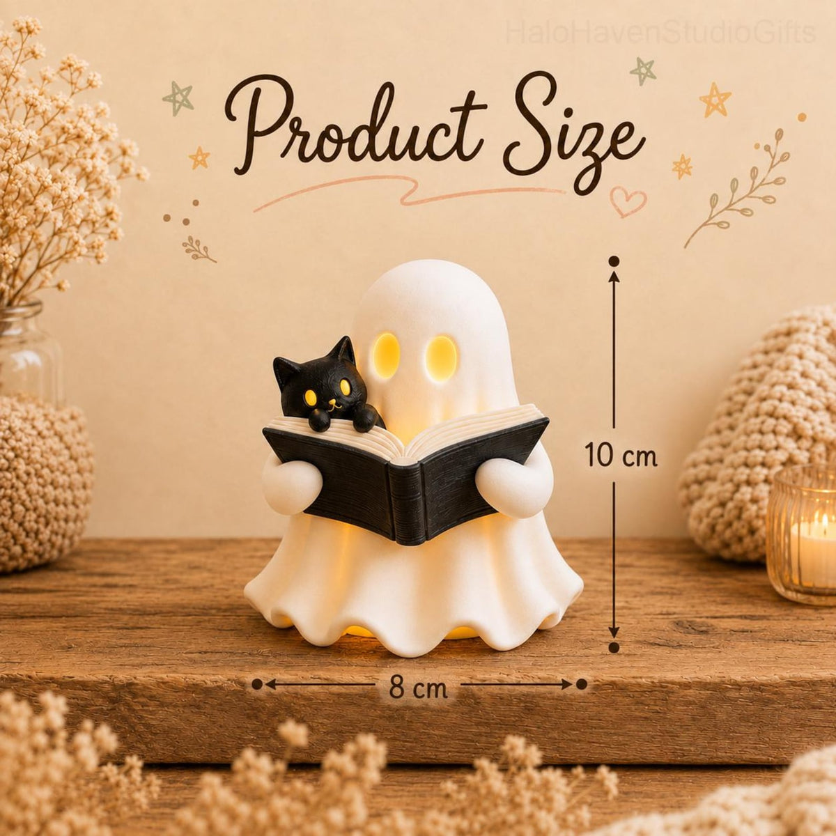 3D Printed Ghost Reading Book Figurine LED Tealight Decor