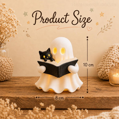 3D Printed Ghost Reading Book Figurine LED Tealight Decor
