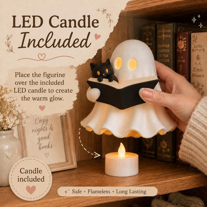 3D Printed Ghost Reading Book Figurine LED Tealight Decor