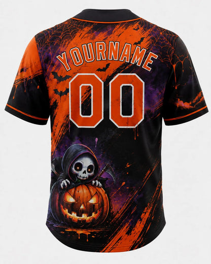 Personalized Grim Reaper Pumpkin Halloween Baseball Jersey
