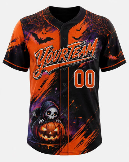 Personalized Grim Reaper Pumpkin Halloween Baseball Jersey