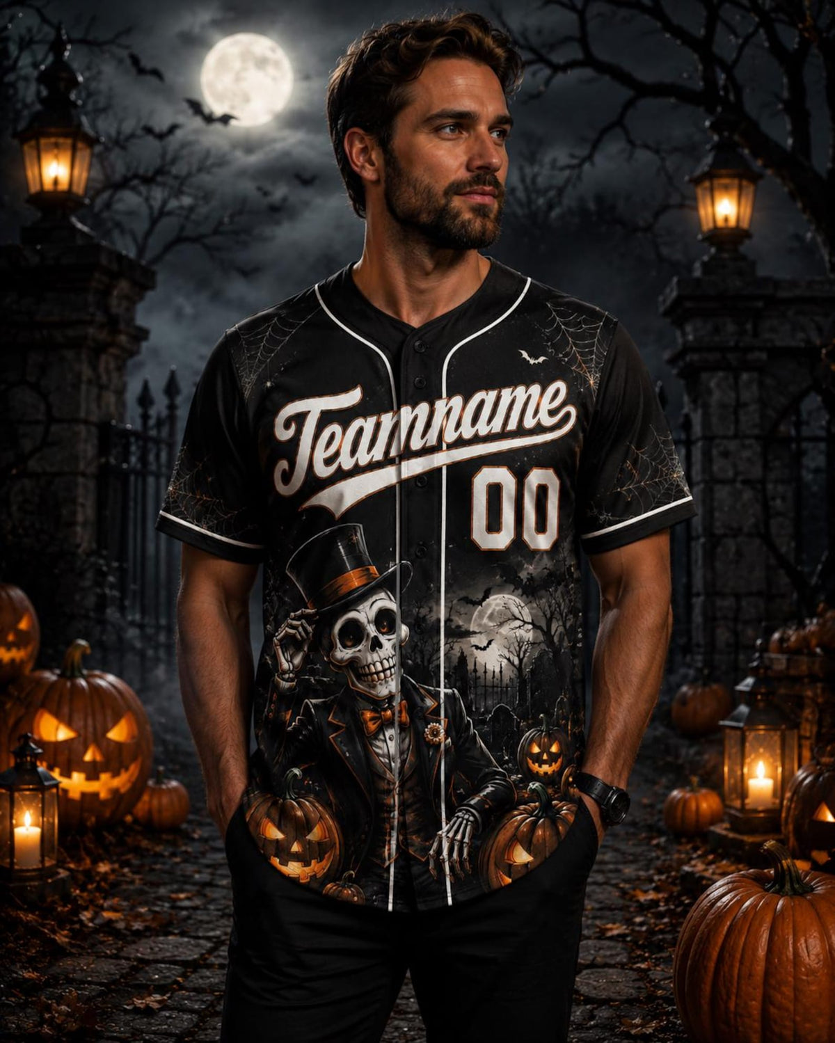Personalized Skeleton Halloween Baseball Jersey