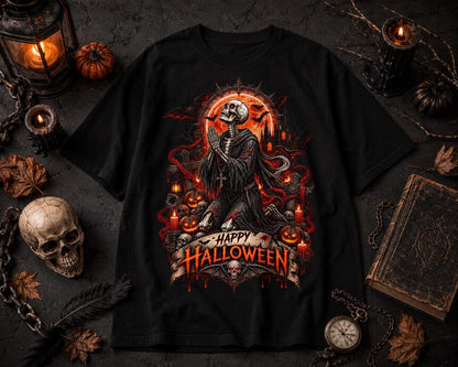 Praying Skeleton Halloween Shirt, Gothic Horror Shirt