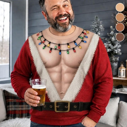 Funny Santa Abs Christmas Lights Sweater
