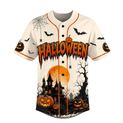 Personalized Haunted House Pumpkin Halloween Baseball Jersey