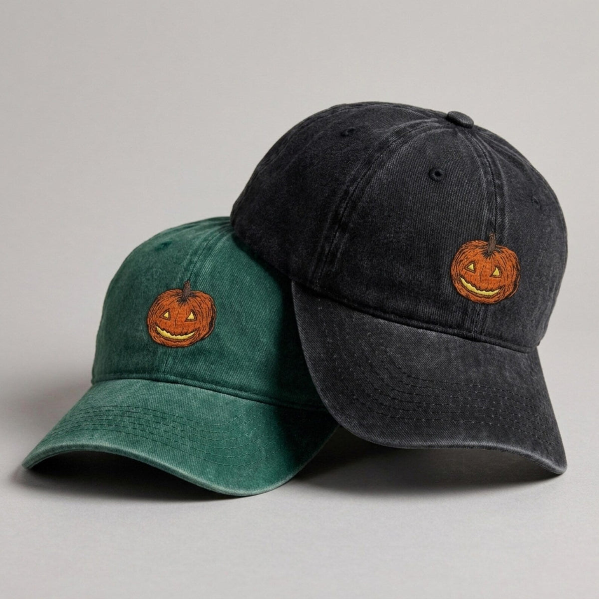 Jack-O-Lantern Halloween Embroidered Washed Cap
