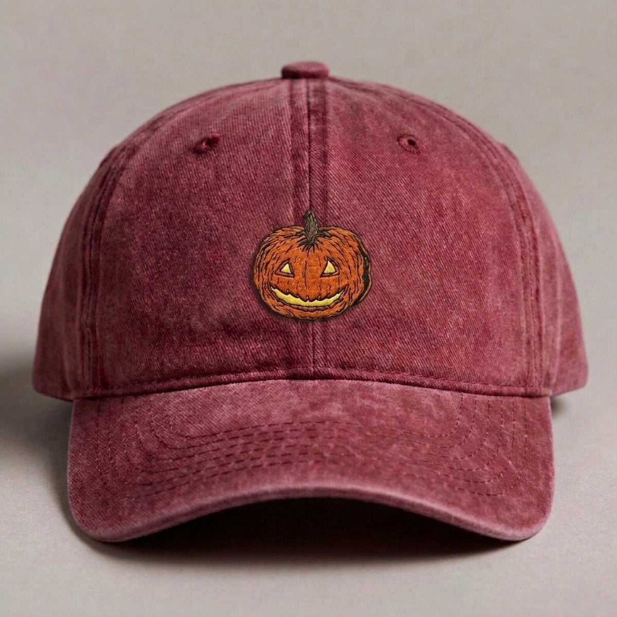 Jack-O-Lantern Halloween Embroidered Washed Cap