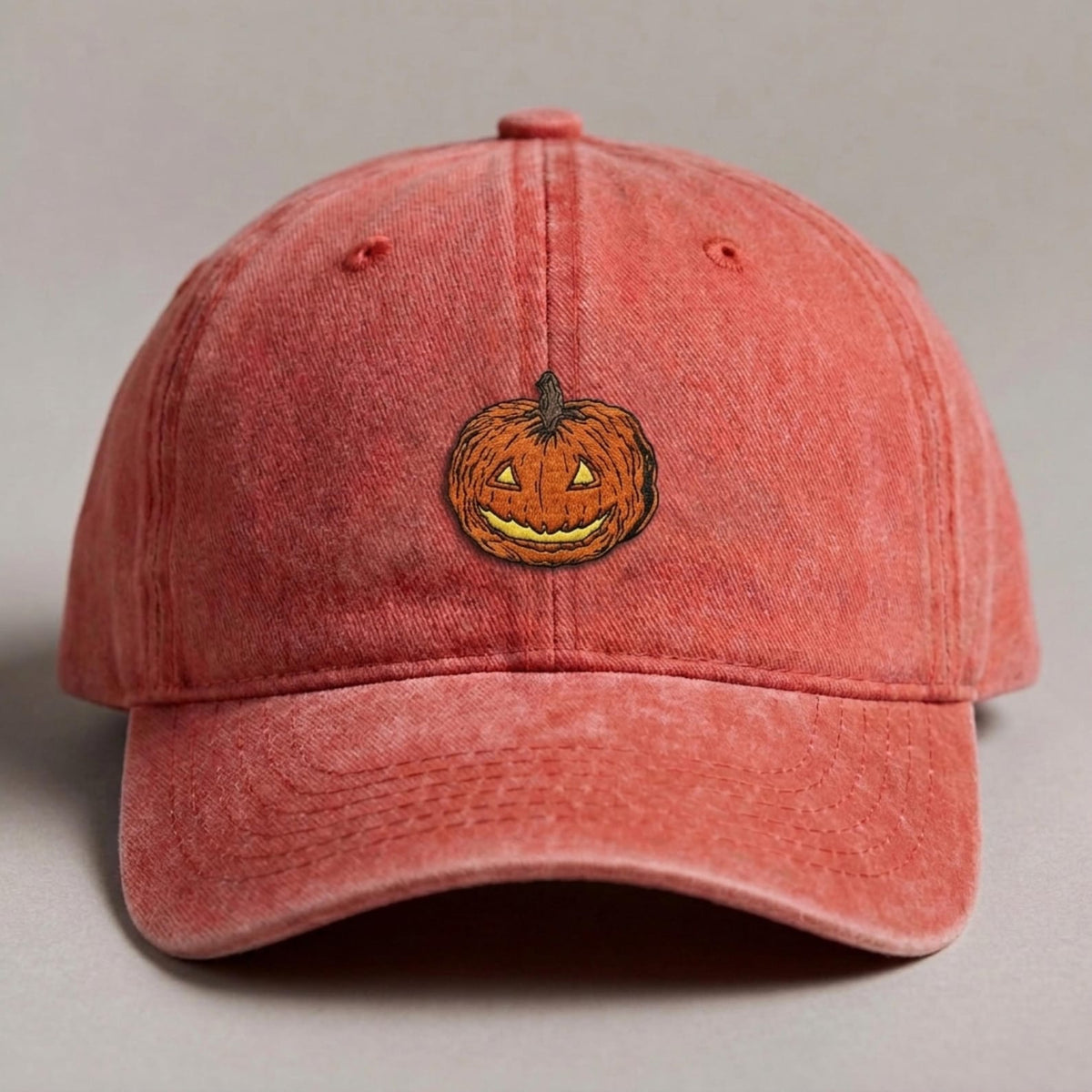 Jack-O-Lantern Halloween Embroidered Washed Cap