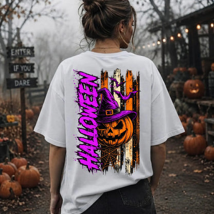 Spooky Halloween Witch Pumpkin Purple Bat Shirt