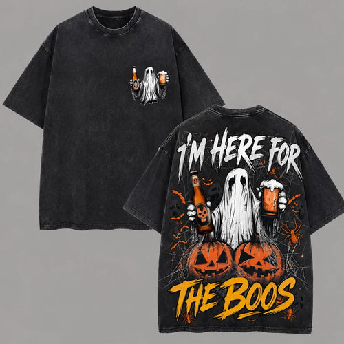 I'm Here For The Boos Shirt, Vintage Acid Wash Halloween Tee, Funny Ghost Drinking Beer Tshirt
