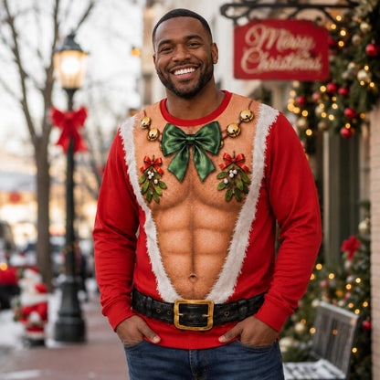 Funny Santa Abs Bow Tie Sweater