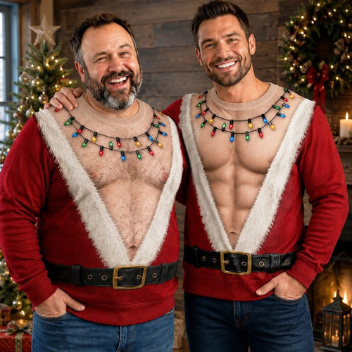 Funny Santa Abs Christmas Lights Sweater