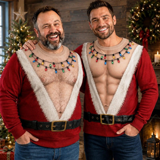 Funny Santa Abs Christmas Lights Sweater