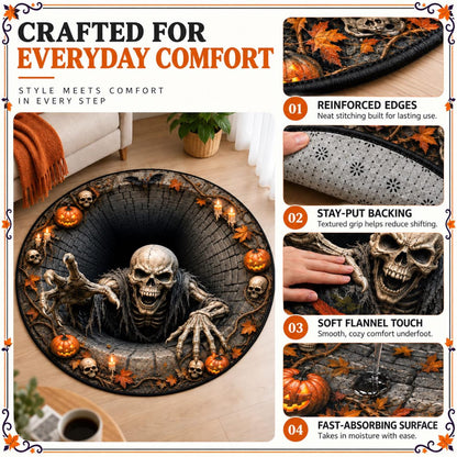 Halloween 3D Skeleton Optical Illusion Round Doormat