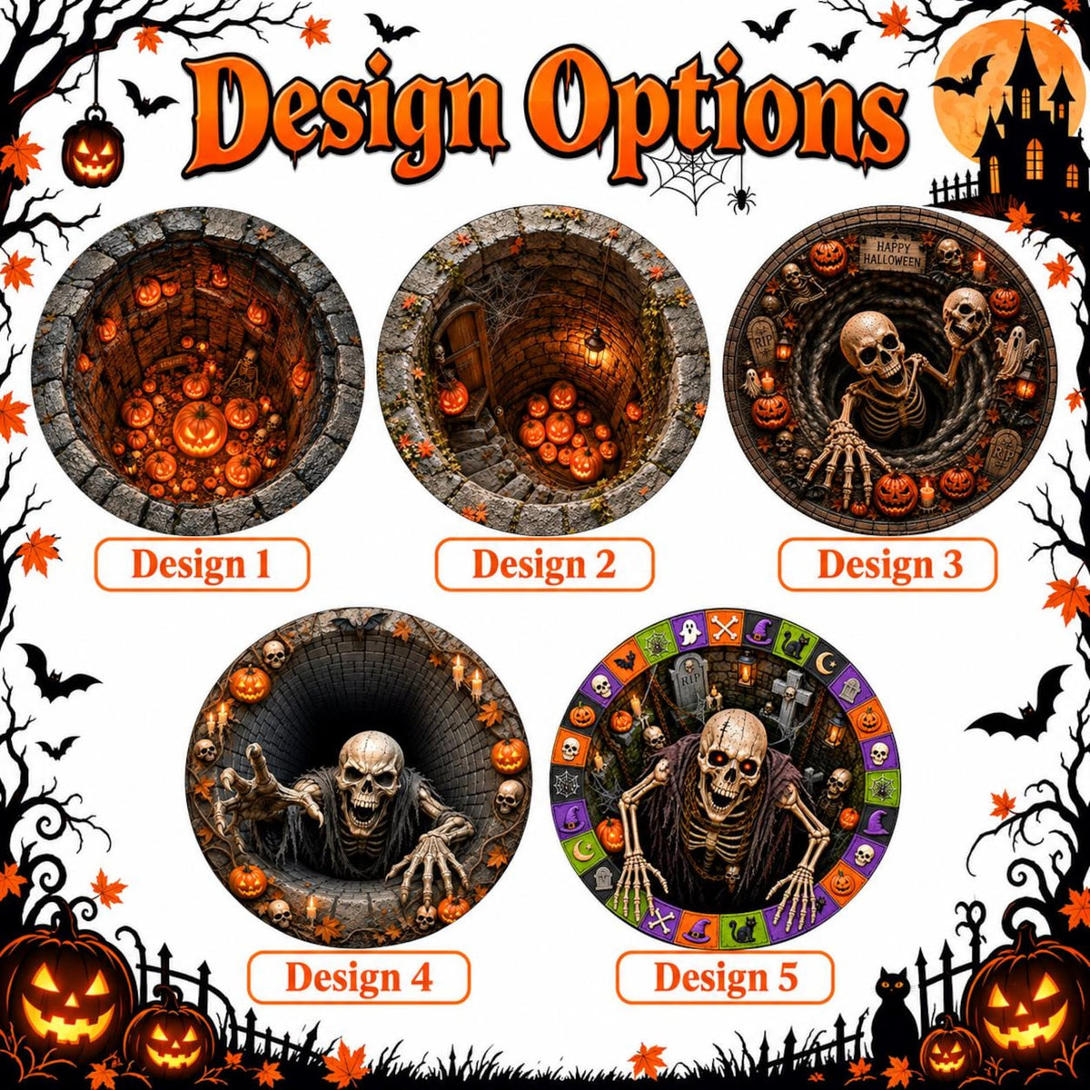 Halloween 3D Skeleton Optical Illusion Round Doormat