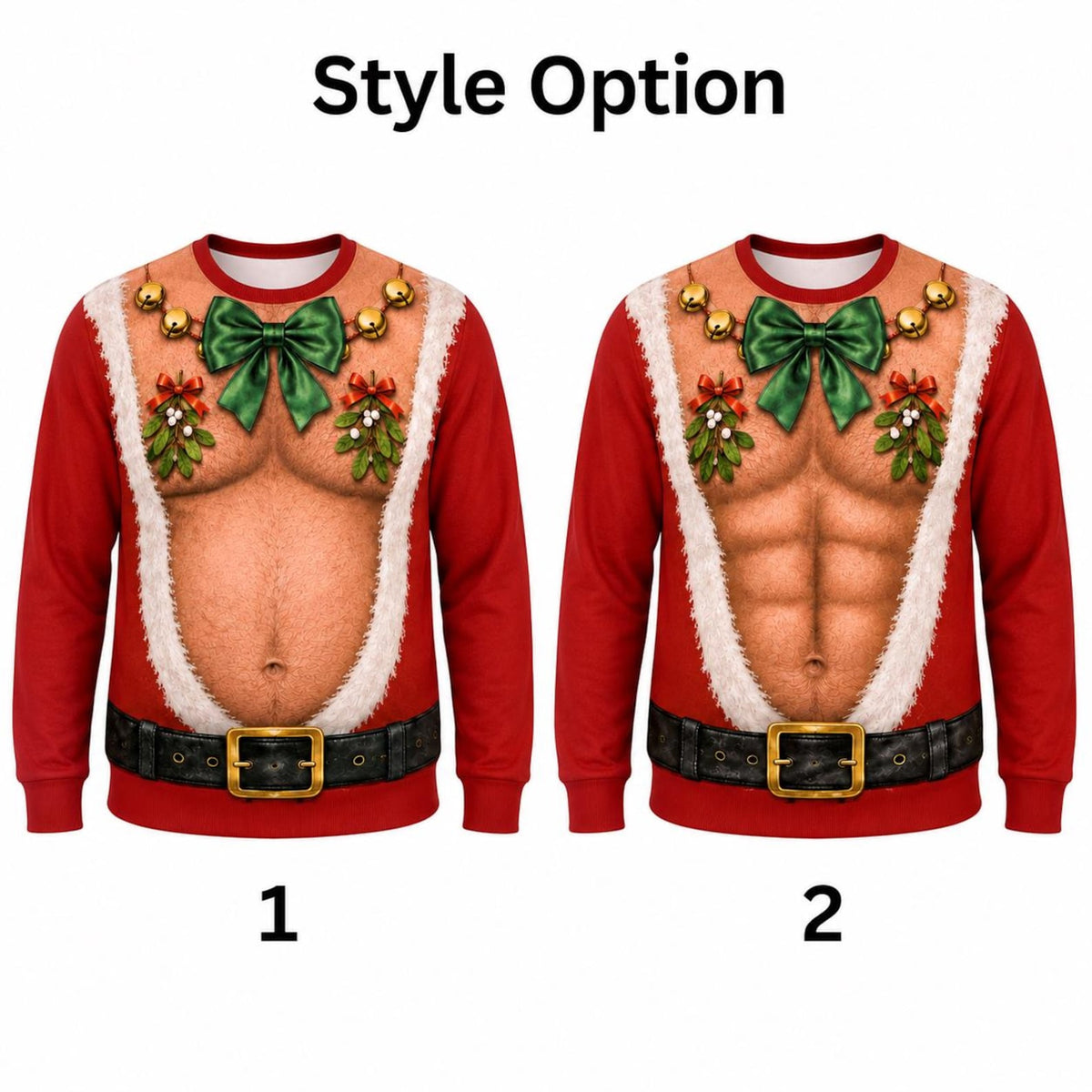 Funny Santa Abs Bow Tie Sweater