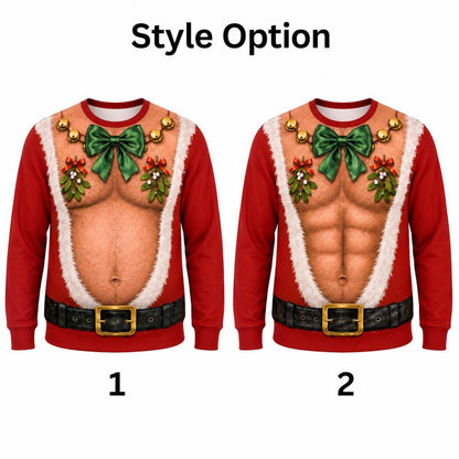 Funny Santa Abs Bow Tie Sweater