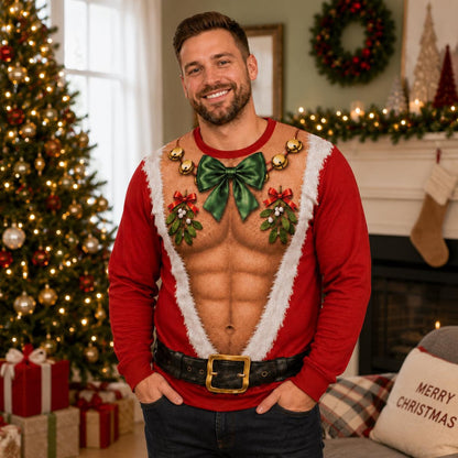 Funny Santa Abs Bow Tie Sweater
