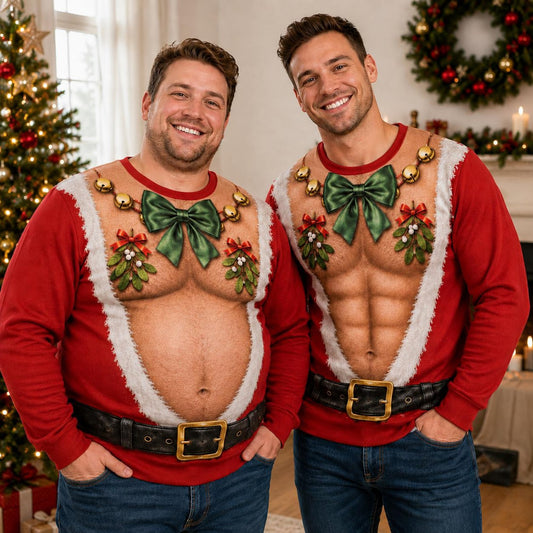 Funny Santa Abs Bow Tie Sweater