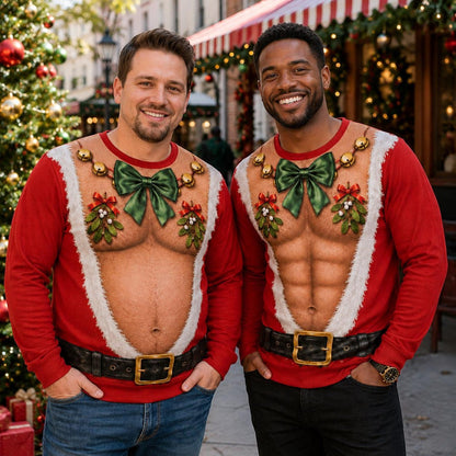 Funny Santa Abs Bow Tie Sweater