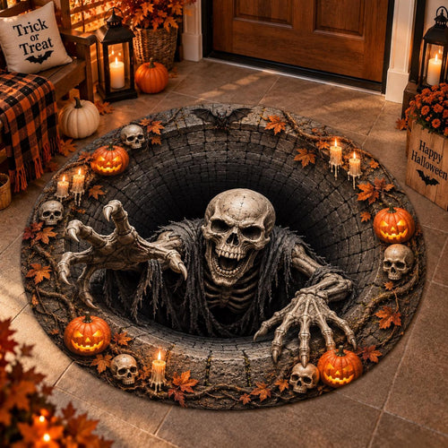Halloween 3D Skeleton Optical Illusion Round Doormat