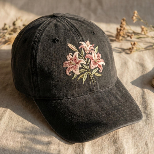 Embroidered Lily Embroidered Washed Cap