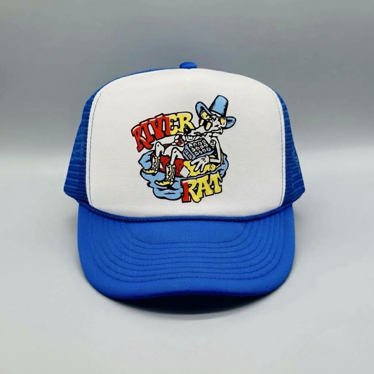 River Rat Trucker Hat Blue/WhiteMesh Cap Texas River Floating Tubing Summer