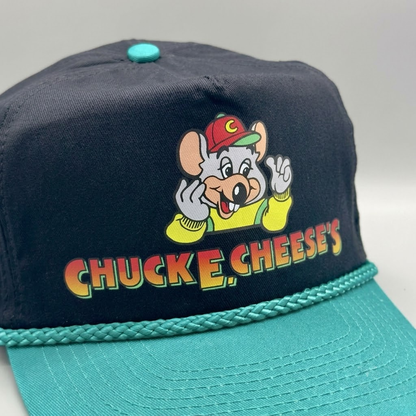 Share Chuck E Cheese Pizza Hat Vintage Teal Black Trucker Rope Cap 90s Showbiz Pizza