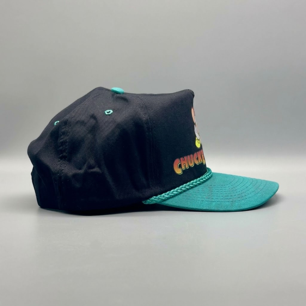 Share Chuck E Cheese Pizza Hat Vintage Teal Black Trucker Rope Cap 90s Showbiz Pizza