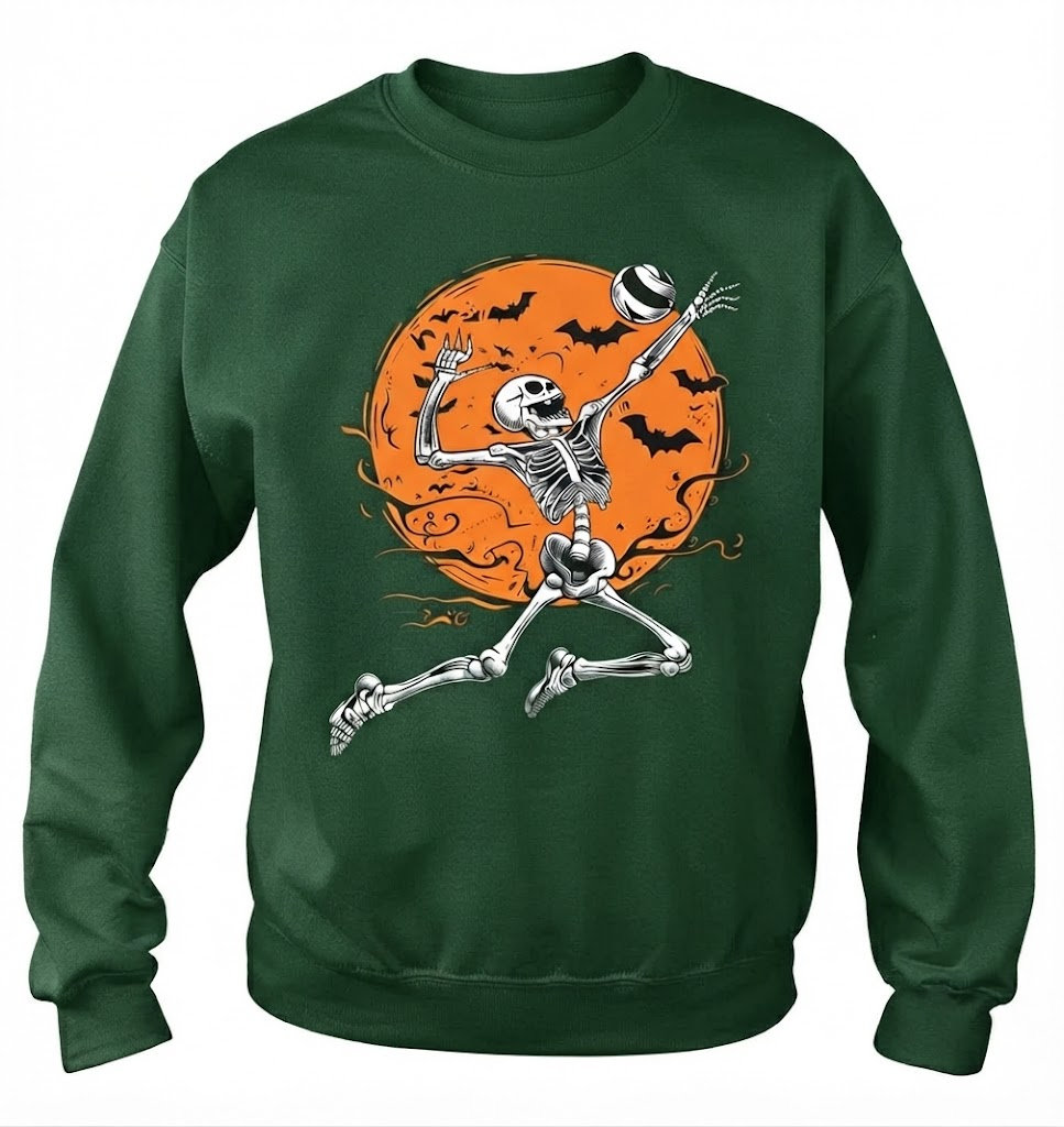 Volleyball Skeleton Women Men Volleyball Player Halloween Funny Volleyball Shirt