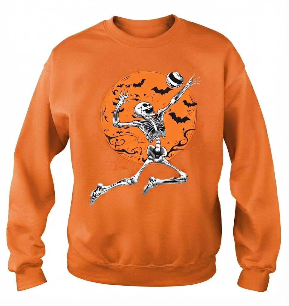 Volleyball Skeleton Women Men Volleyball Player Halloween Funny Volleyball Shirt