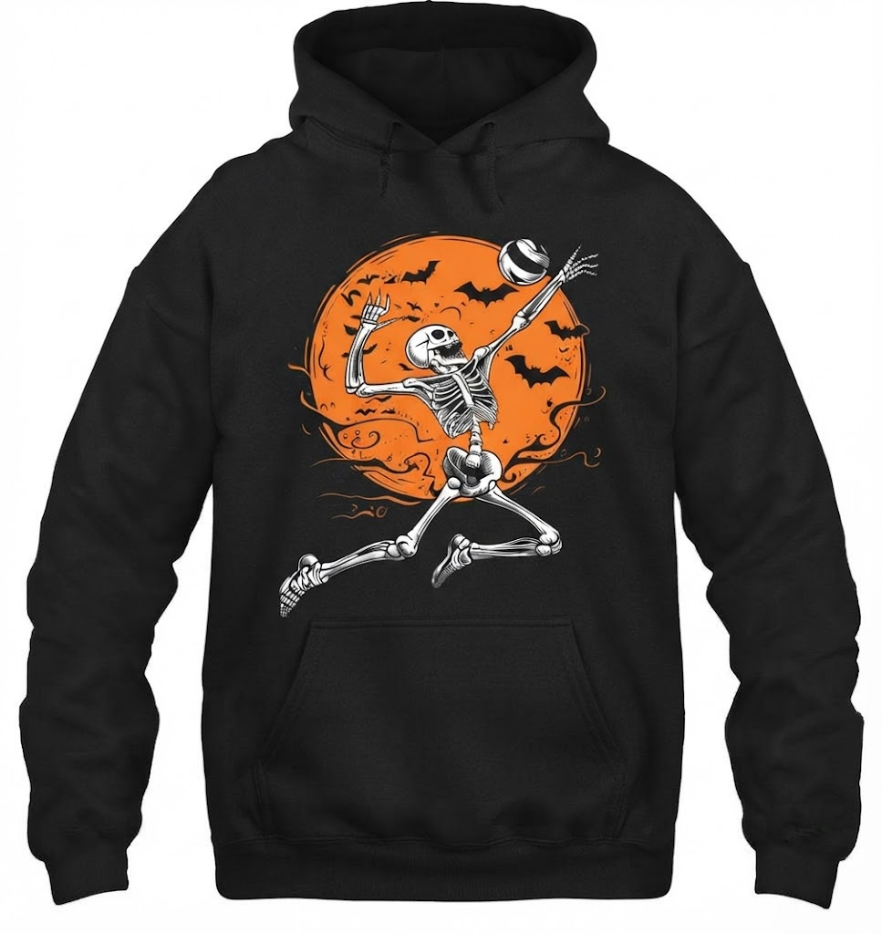 Volleyball Skeleton Women Men Volleyball Player Halloween Funny Volleyball Shirt