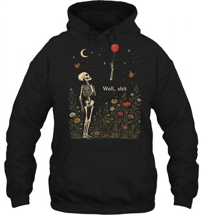Well Shit Skeleton Lost Balloon Funny Halloween Meme Front Shirt
