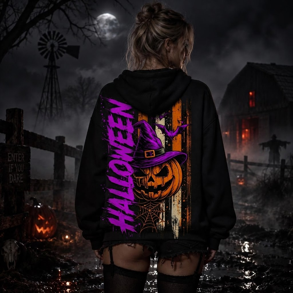 Spooky Halloween Witch Pumpkin Purple Bat Shirt