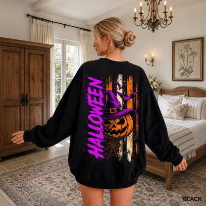 Spooky Halloween Witch Pumpkin Purple Bat Shirt