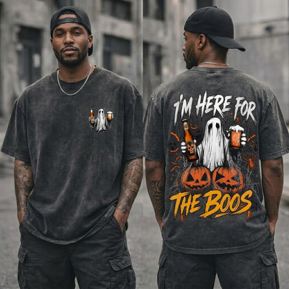 I'm Here For The Boos Shirt, Vintage Acid Wash Halloween Tee, Funny Ghost Drinking Beer Tshirt